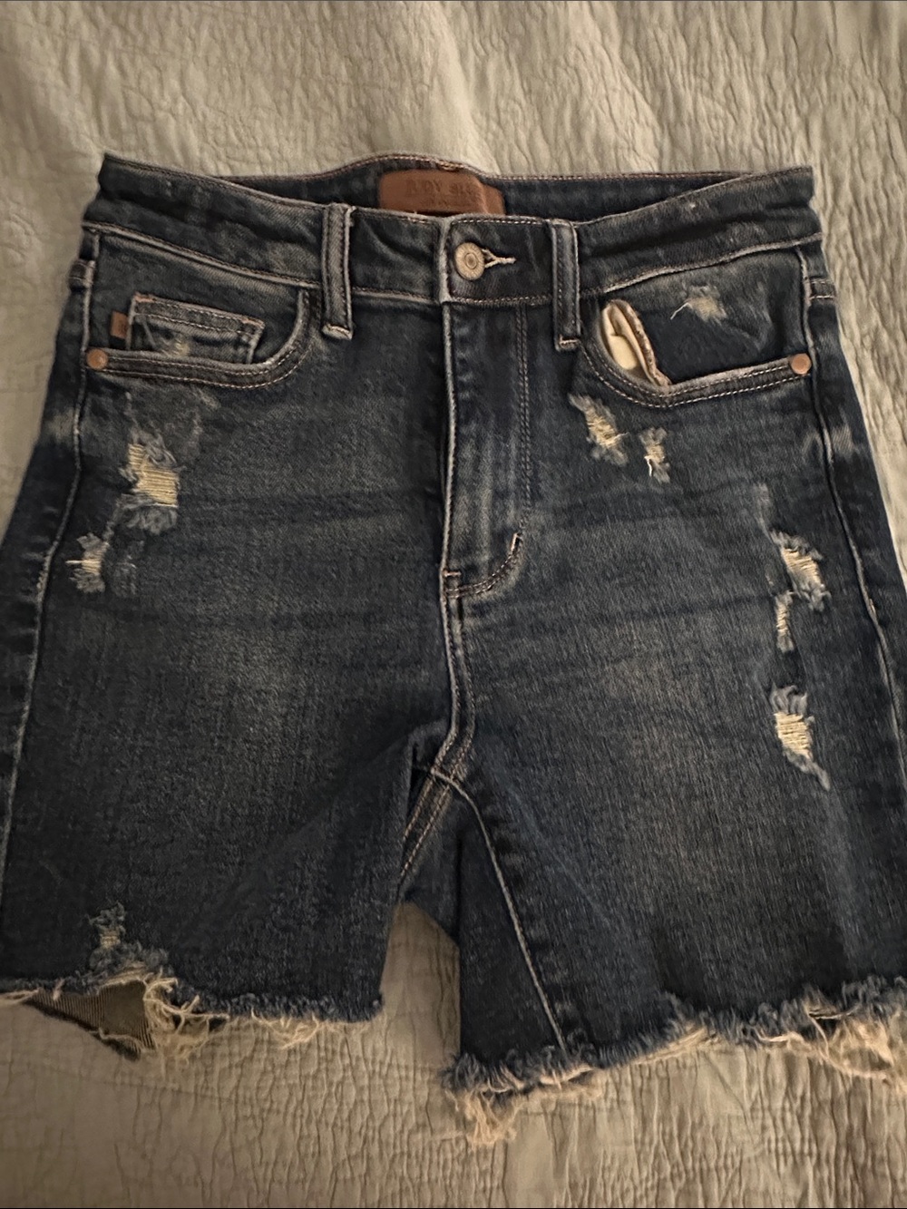 Judy Blue Dark Indigo Distressed Denim Shorts